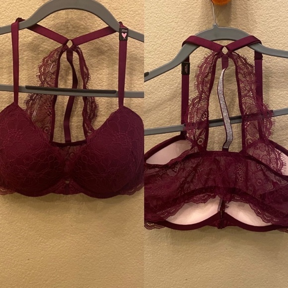 NWT~VICTORIA’S SECRET Women Burgundy Padded Lace Bling Very Sexy Bra Size 32DD - Picture 1 of 10